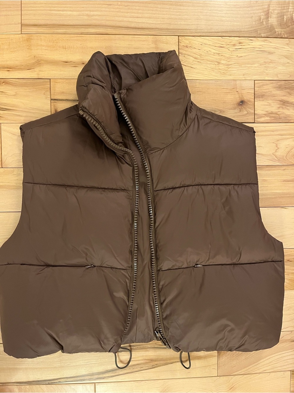 Brown Puffer Vest - Cropped Quilted Sleeveless Jacket